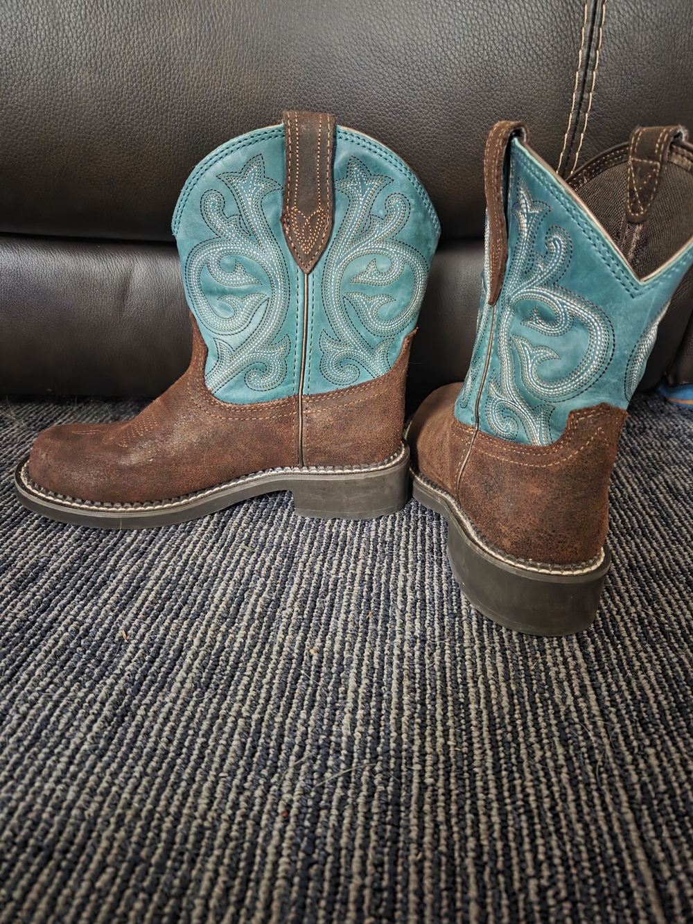 Ariat Brown Leather Boots with Teal Embroidered Shaft